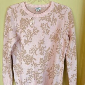 Croft & Barrow Pale Pink and Gold Floral Sparkling Sweater Brand New Rare